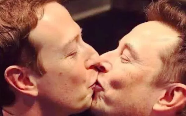 Imagem gerada por inteligência artificial simula Mark Zuckerberg e Elon Musk se beijando